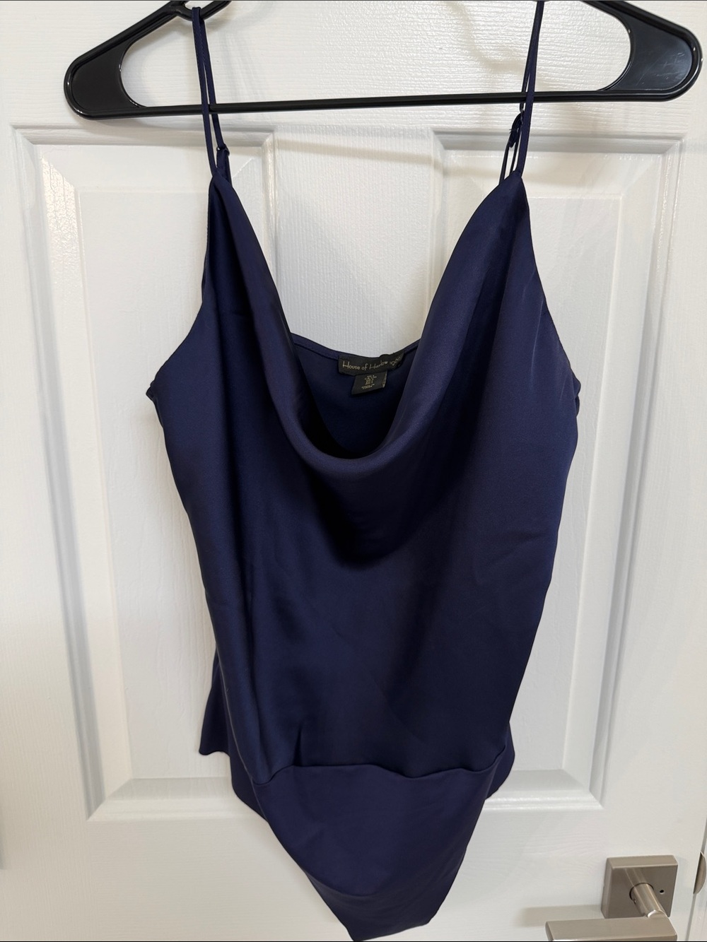 House of Harlow 1960 Cowl Neck Satin Deep Purple Bodysuit
